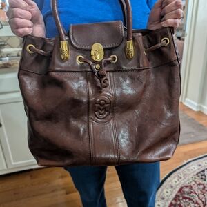 Vintage Marino Orlandi Italian Leather Buckle and Drawstring Bag